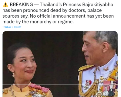 Vaccini, principessa Thailandia uccisa dalla terza dose?
