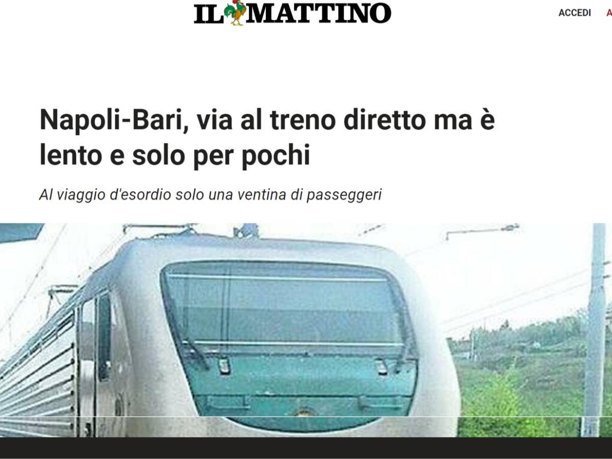 Nuovo treno Napoli-Bari: un’odissea nello strazio